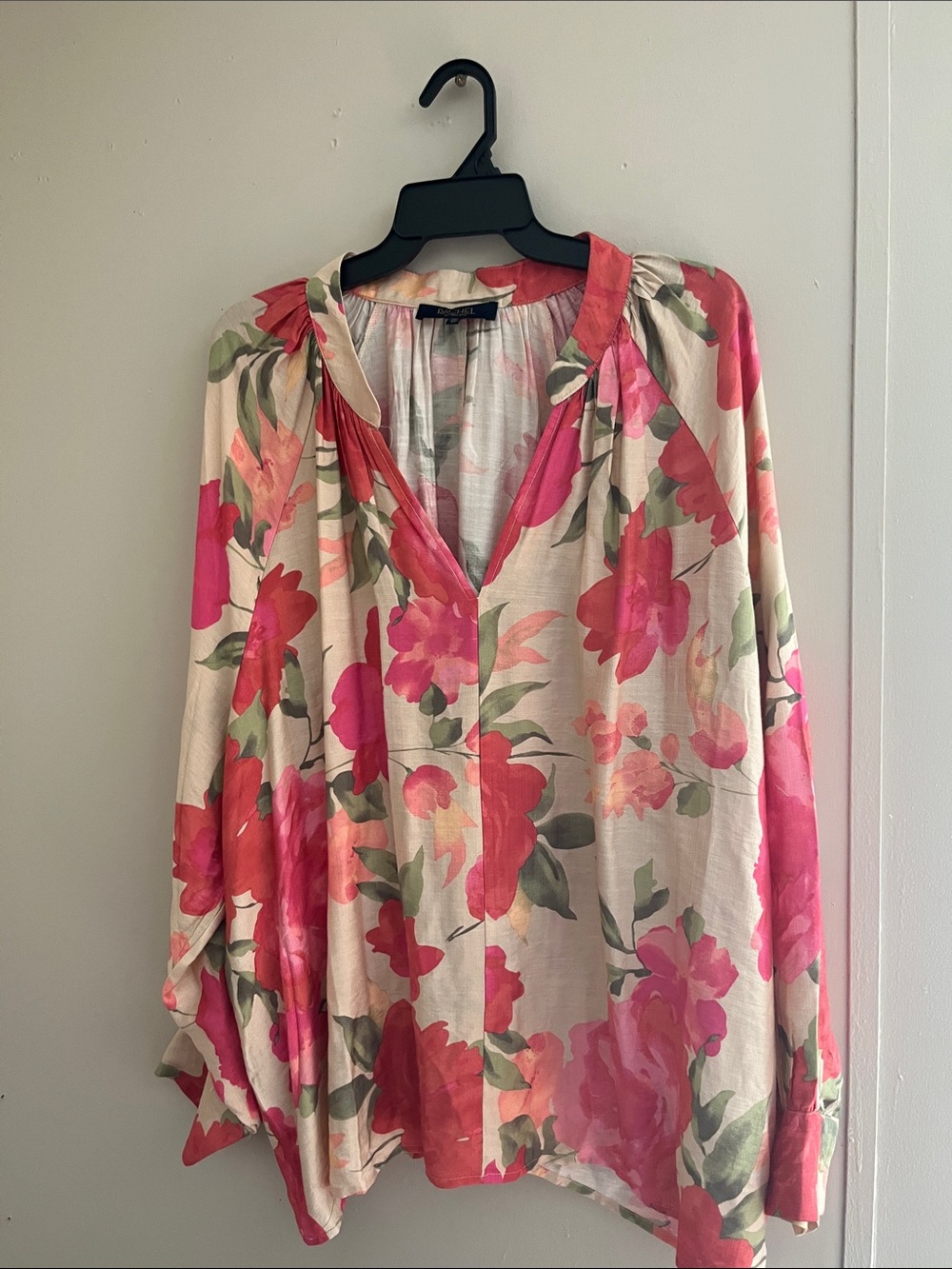 RACHEL Rachel Roy Cream Pink Floral V-Neck Blouse